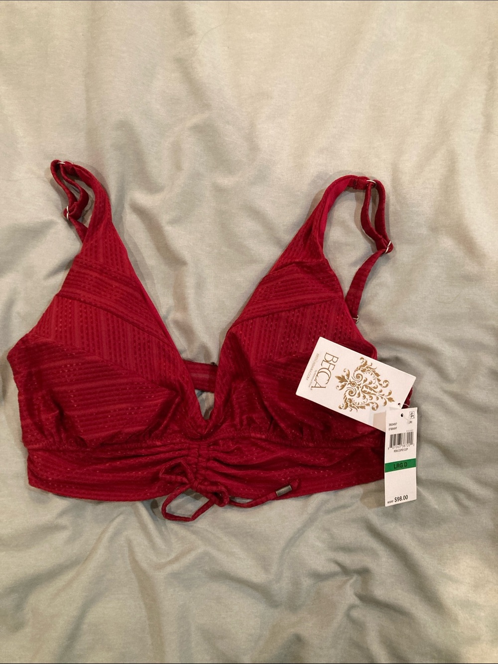 BECCA Red Lace-Trim Swim Bikini Top - Women's Size L Becca